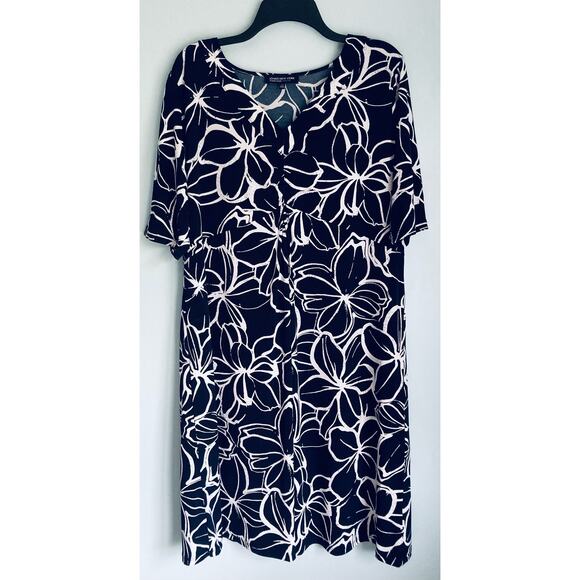 Jones New York Signature Woman 1X Dress Blue and White Floral Print - Picture 1 of 7